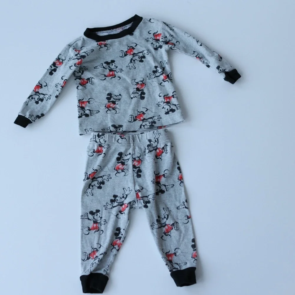 Kids Disney Mickey Mouse Pajama Set Long Sleeve‎ Pants Gray 18M